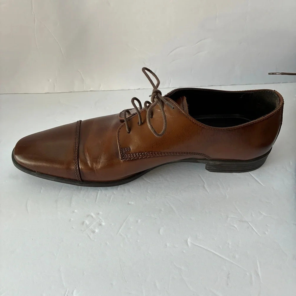 The Rail Stark Cap Toe Derby Oxford Men's Brown Leather Dress Shoes Size 41 US 8
